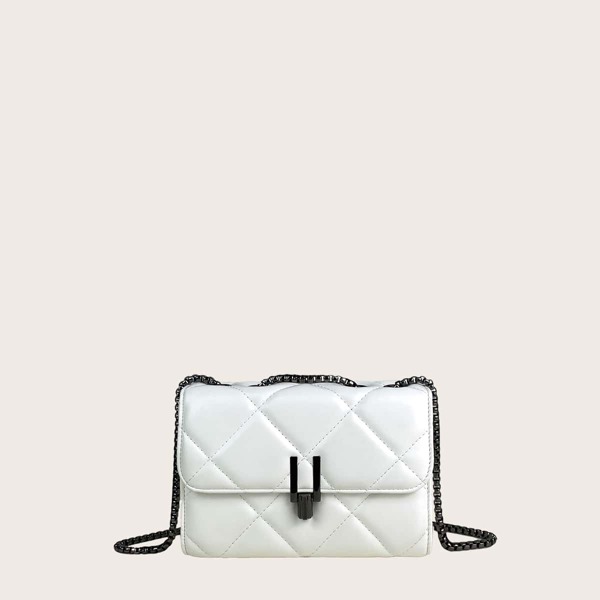 

Quilted Flap Crossbody Bag, White