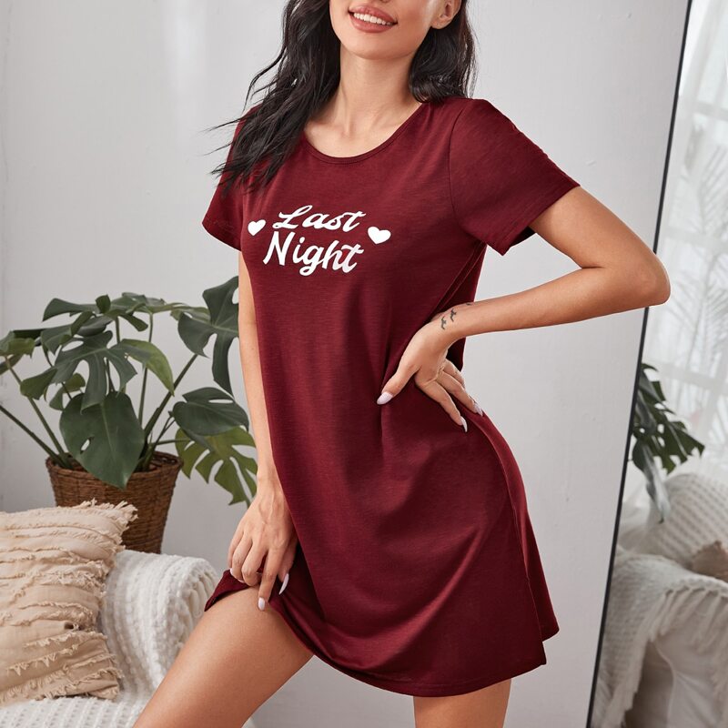 

Letter & Heart Print Lounge Dress, Maroon