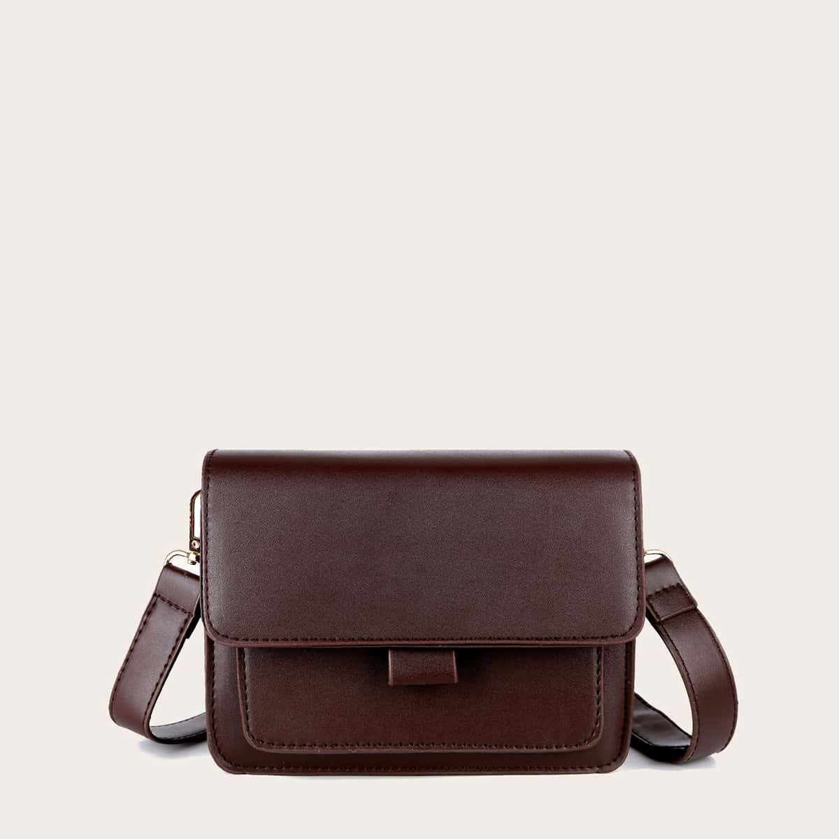

Flap Plain Crossbody Bag, Coffee brown