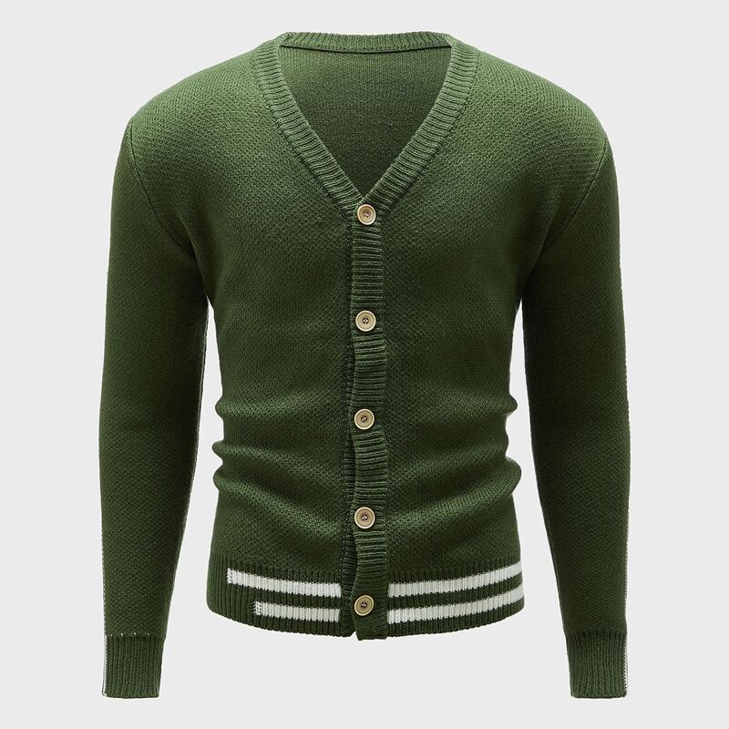 

Guys Button Front Stripe Cardigan, Army green