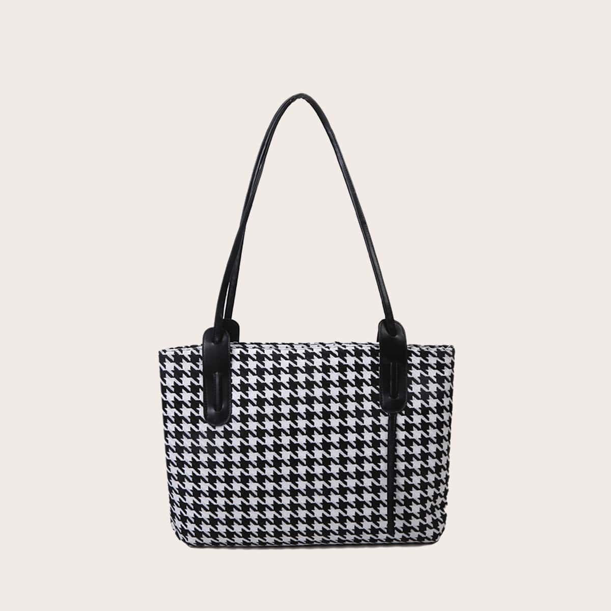 

Houndstooth Tote Bag, Black and white
