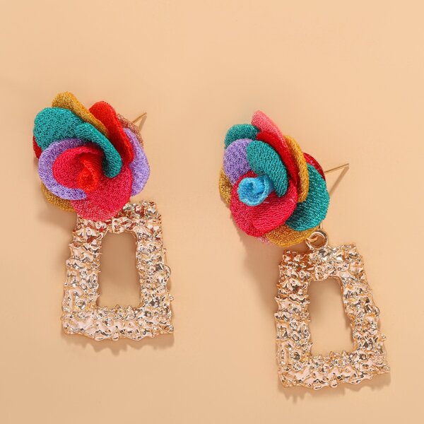 

Flower Decor Textured Geo Drop Earrings, Multicolor