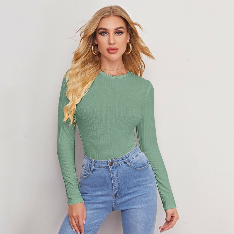 

Solid Rib-knit Tee, Mint green
