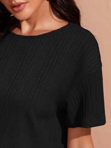 SHEIN LUNE Drop Shoulder Crop Tee & Wide Leg Trousers Set - Black - View 5