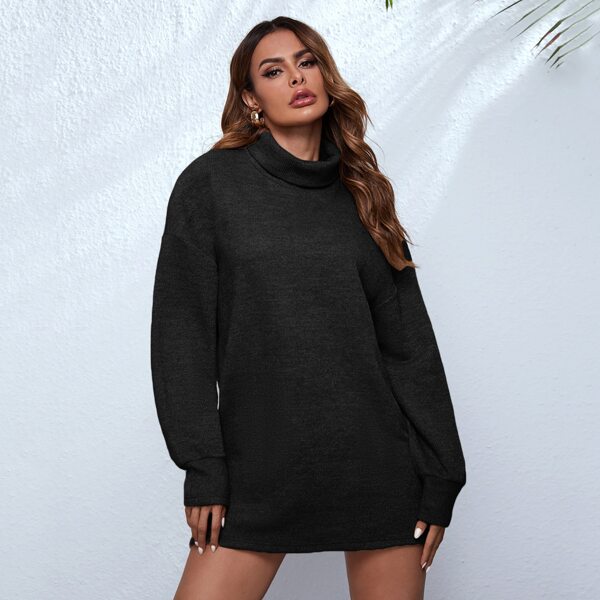 

Rolled Neck Drop Shoulder Dress, Black