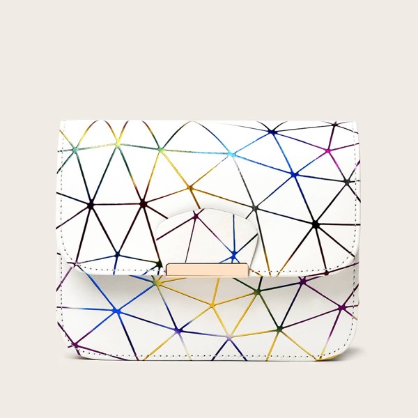 

Geometric Pattern Chain Crossbody Bag, White