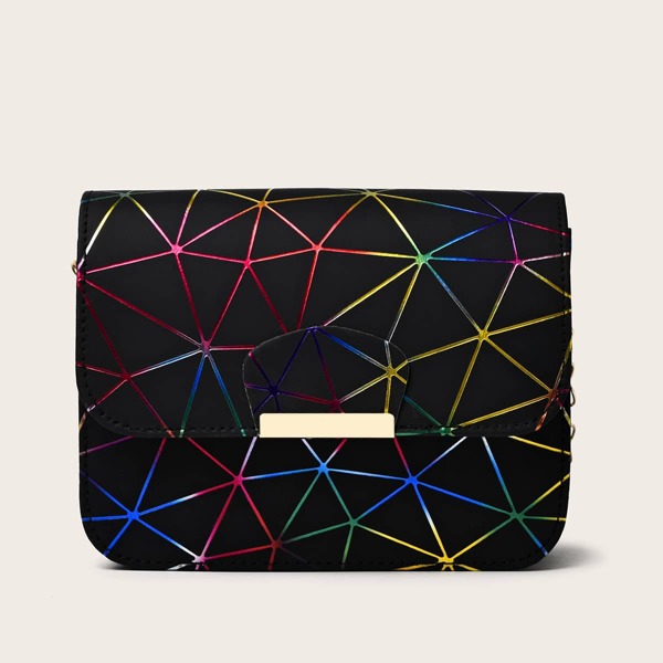 

Geometric Pattern Chain Crossbody Bag, Black