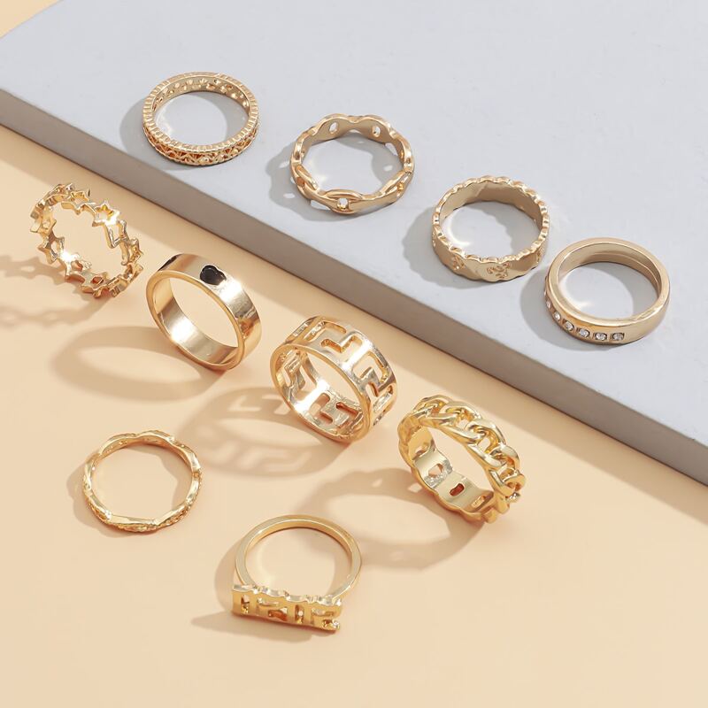 

10pcs Chain Design Ring, Gold