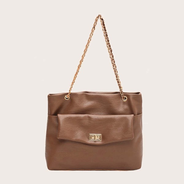 

Twist Lock Chain Tote Bag, Brown