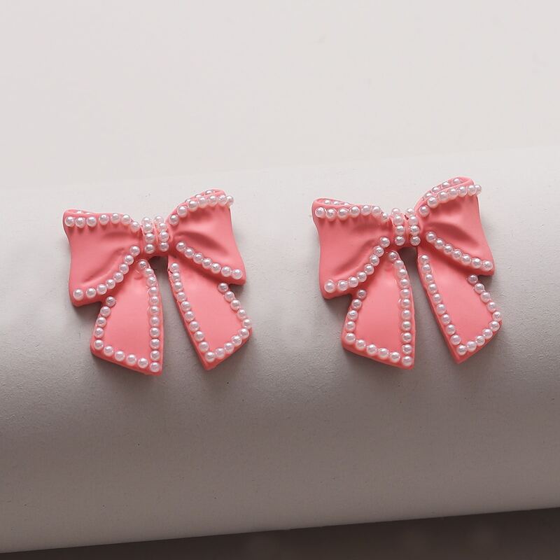 

Faux Pearl Decor Bow Earrings, Pink