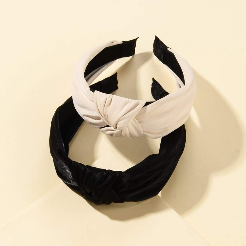 

2pcs Plain Knot Decor Hair Hoop, Multicolor
