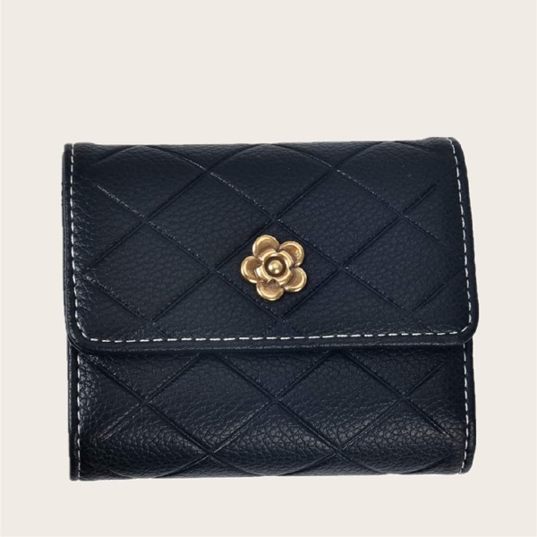 

Quilted Short Purse With Card Holder, Black