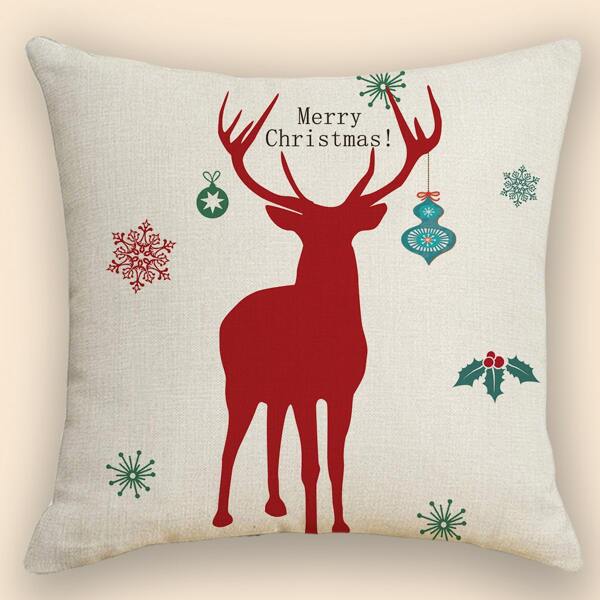 

Christmas Elk Print Cushion Cover Without Filler, Multicolor