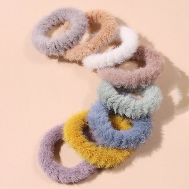 

8pcs Solid Fluffy Hair Tie, Multicolor