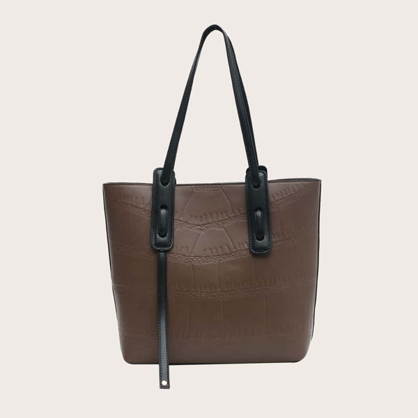 

Croc Embossed Tote Bag, Coffee brown