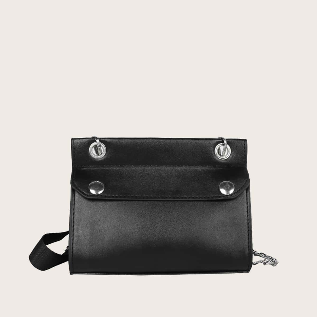 

Solid Chain Crossbody Bag, Black