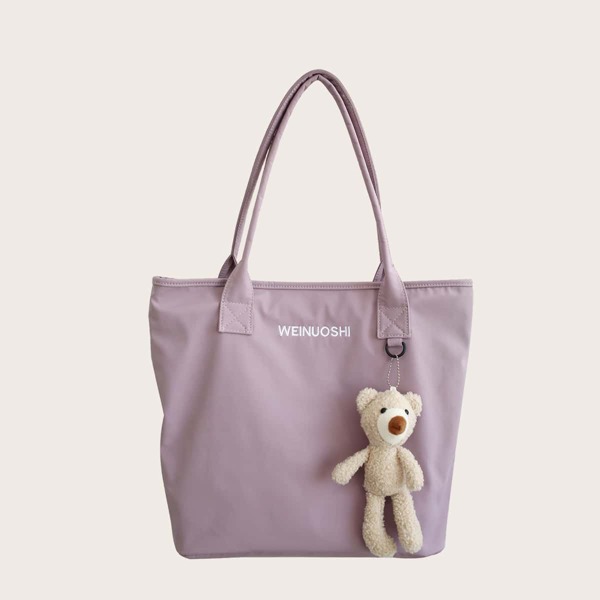

Canvas Tote Bag With Toy Charm, Purple
