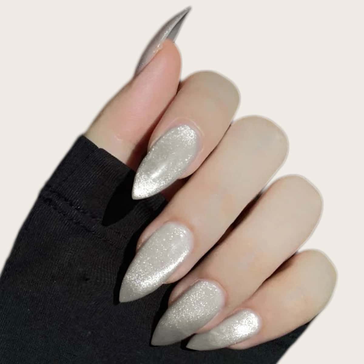 

24pcs Glitter Fake Nail & 1sheet Tape, Silver
