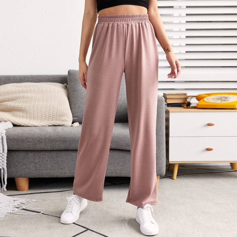 

Solid Elastic Waist Lounge Pants, Dusty pink
