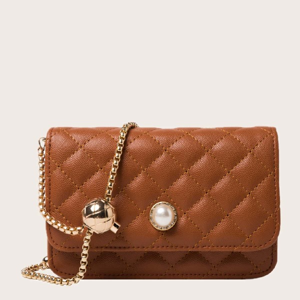 

Girls Quilted Chain Crossbody Bag, Brown