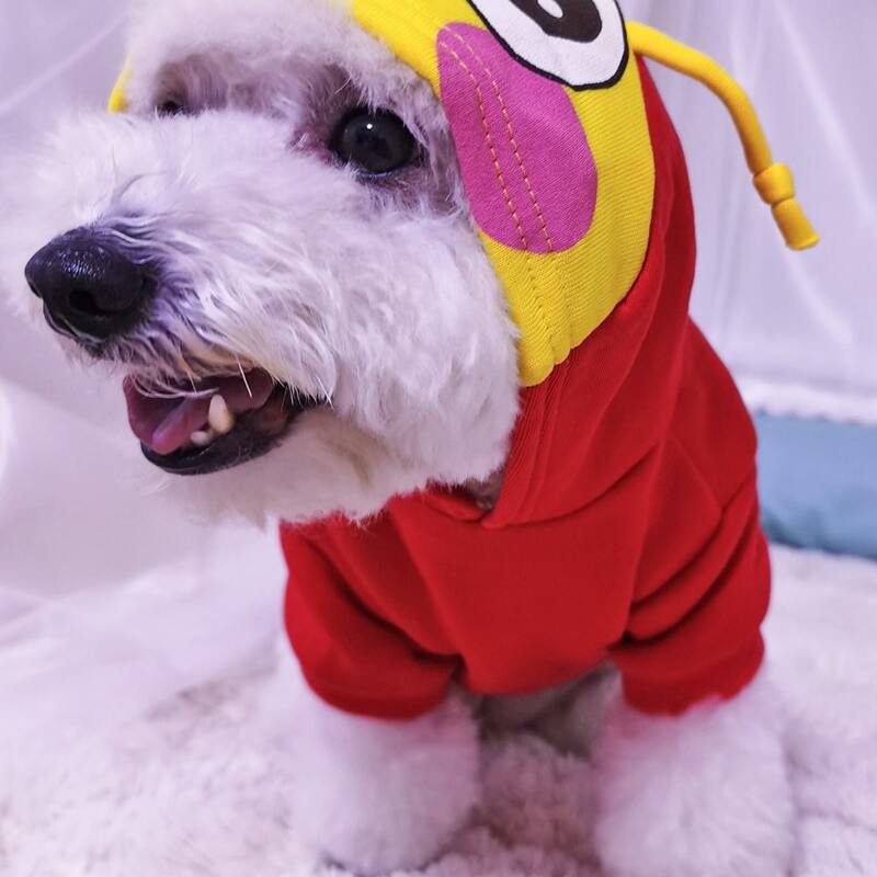 

Cartoon Caterpillar Design Dog Hoodie, Red