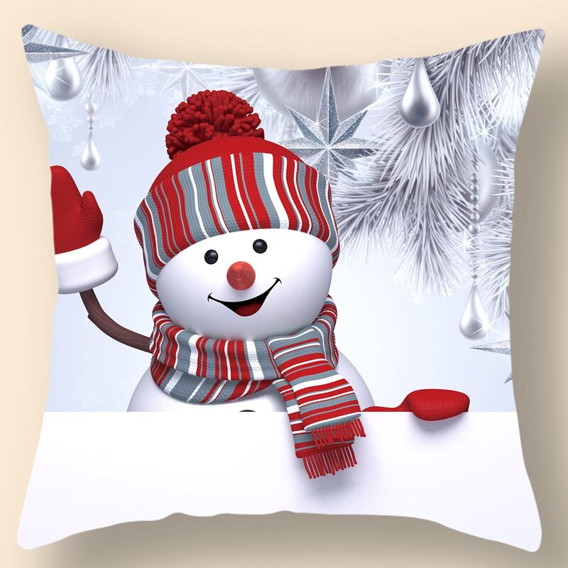

Christmas Snowman Print Cushion Cover Without Filler, Multicolor