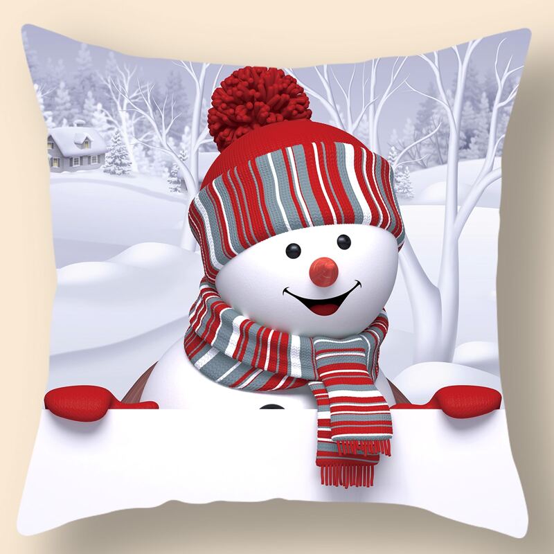 

Christmas Snowman Print Cushion Cover Without Filler, Multicolor