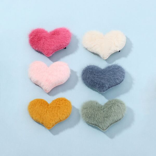 

6pcs Toddler Girls Heart Decor Hair Clip, Multicolor