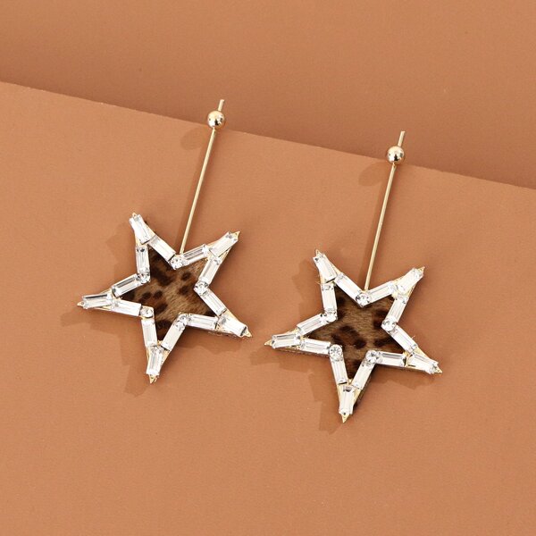 

Rhinestone Star Decor Earrings, Gold