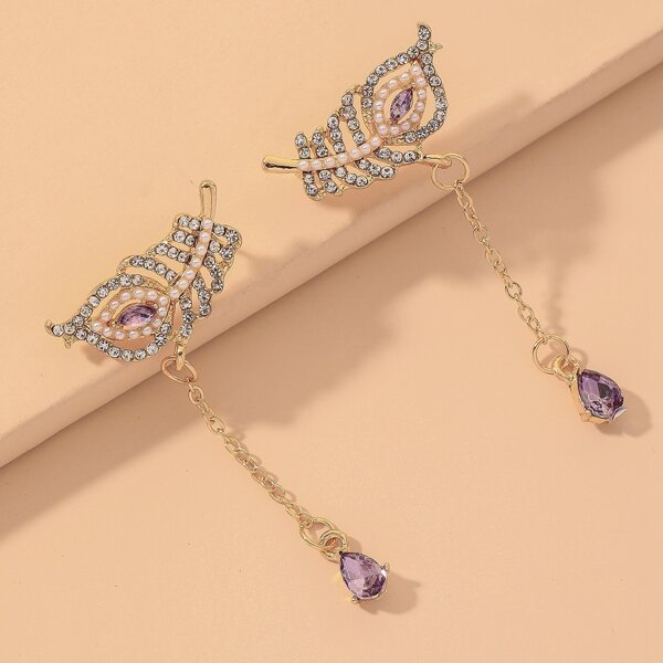 

Faux Pearl & Rhinestone Decor Drop Earrings, Gold