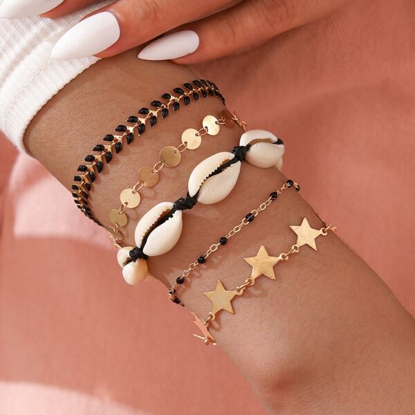 

5pcs Star & Shell Detail Bracelet, Multicolor