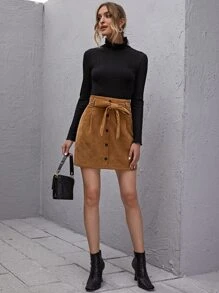 SHEIN Stand Collar Lettuce Trim Rib-knit Tee