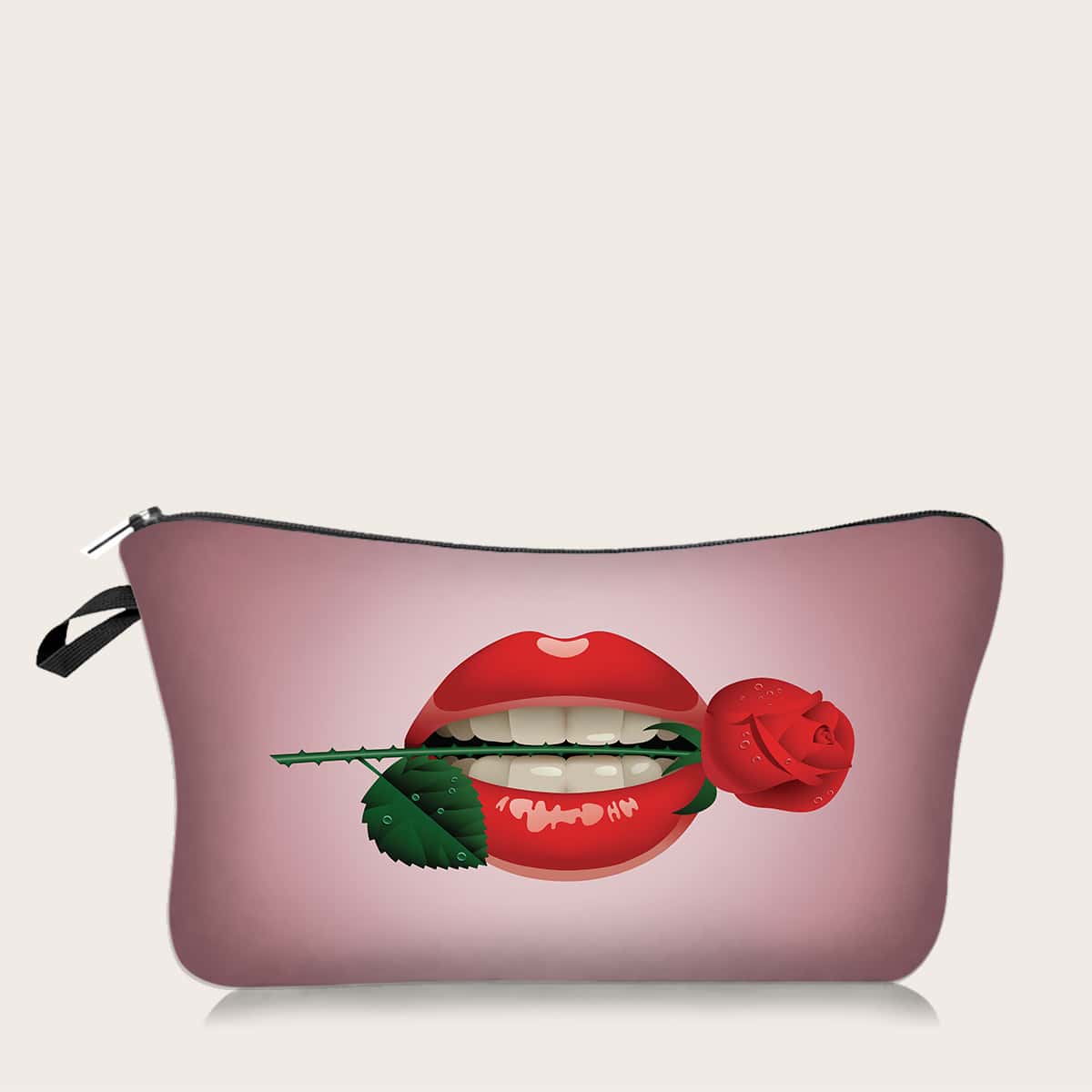 

Red Lip & Rose Pattern Makeup Bag, Multicolor
