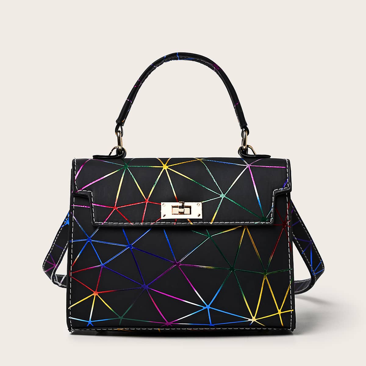 

Geometric Pattern Satchel Bag, Black