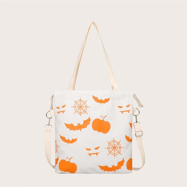 

Girls Halloween Pumpkin Graphic Tote Bag, White