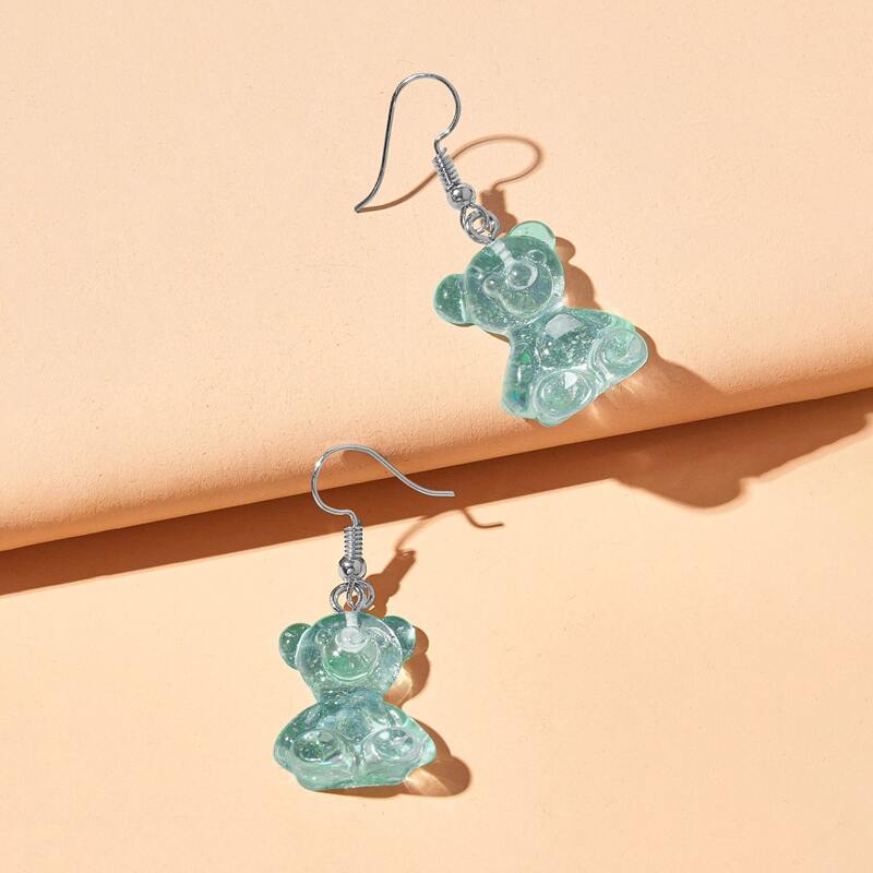 

Glitter Bear Drop Earrings, Mint green