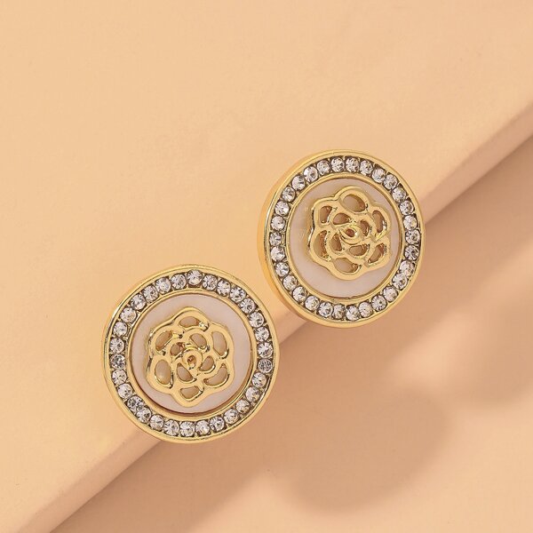 

Rhinestone Decor Round Stud Earrings, Gold