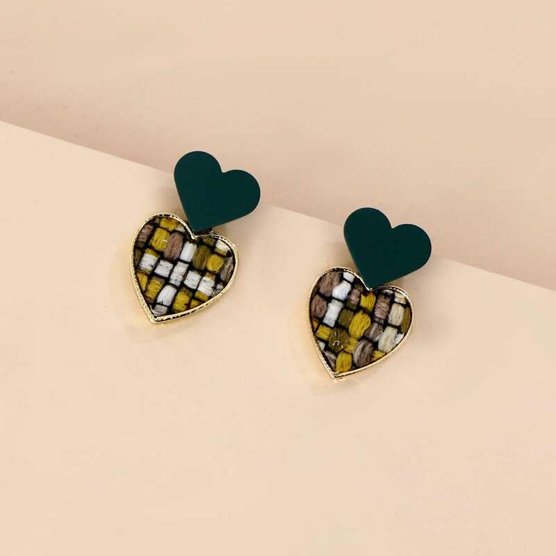 

Heart Decor Drop Earrings, Green