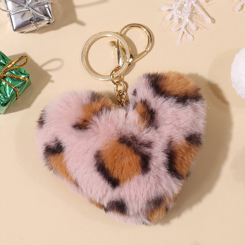 

Leopard Heart Fluffy Keychain, Multicolor