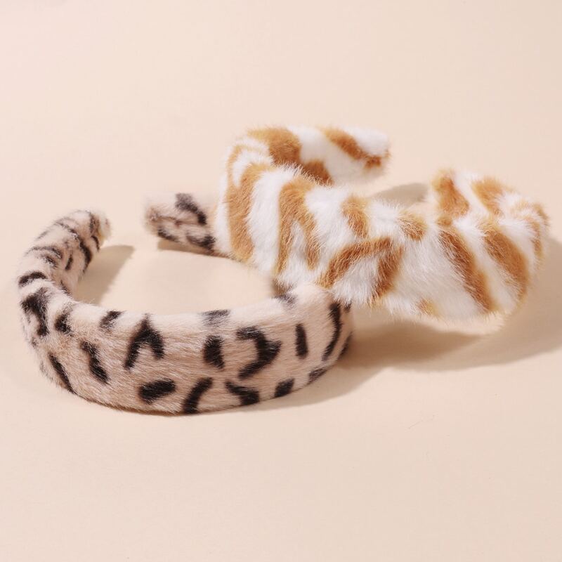 

2pcs Leopard Fluffy Hair Hoop, Multicolor