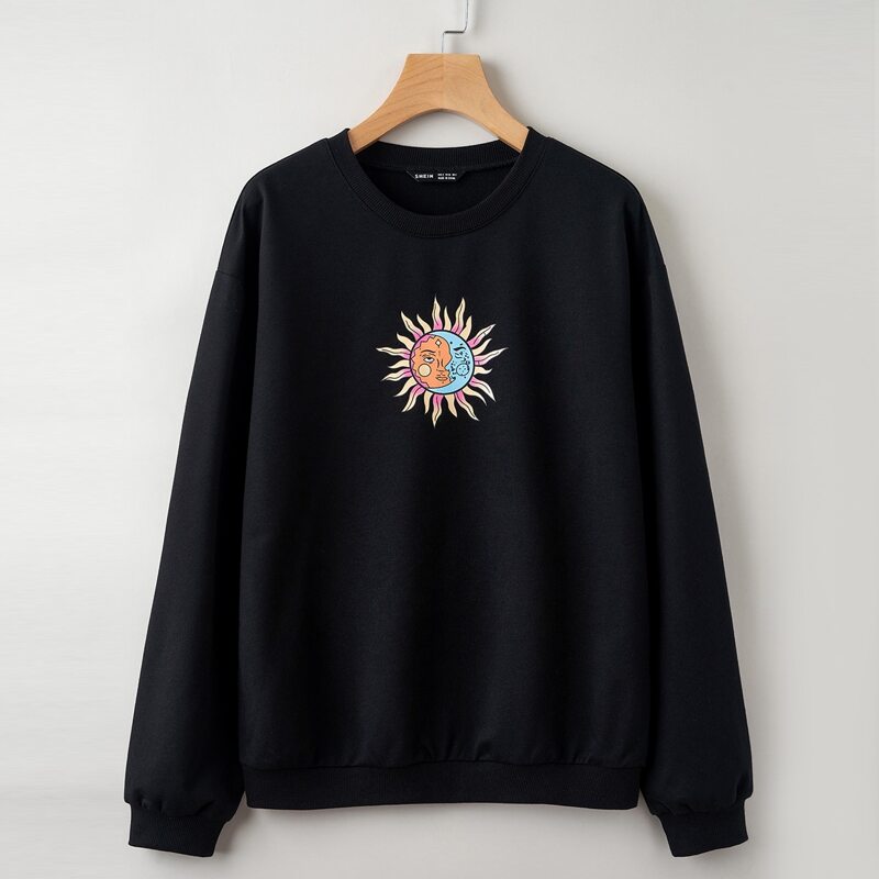 

Graphic Print Drop Shoulder Sweatshirt, Black