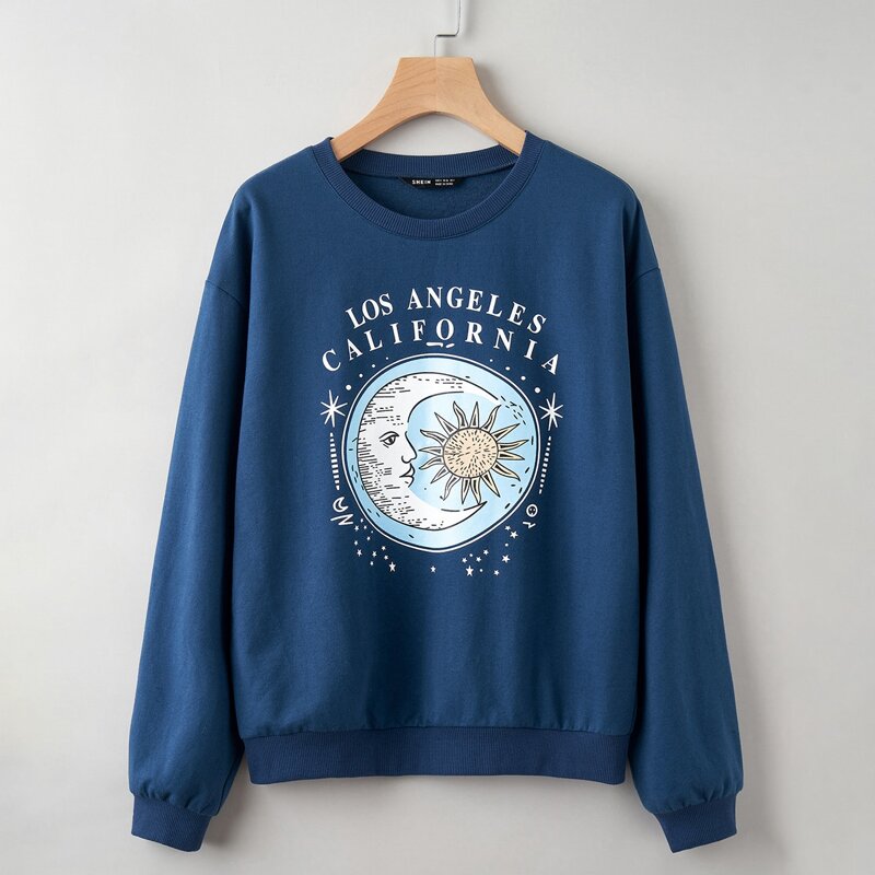 

Galaxy & Slogan Graphic Sweatshirt, Blue