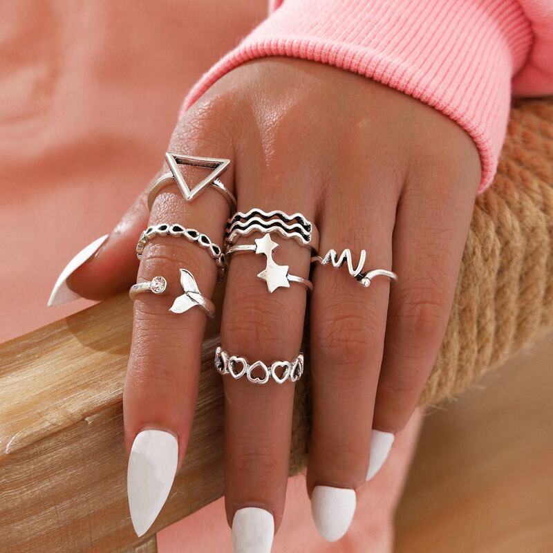 

7pcs Minimalist Ring, Antique silver