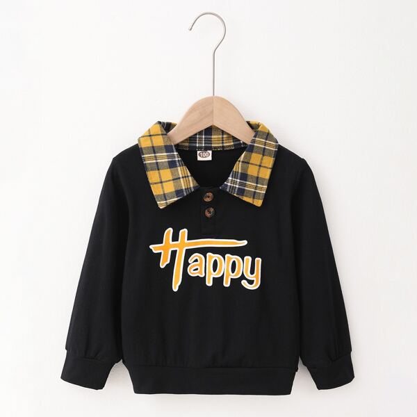

Toddler Boys Letter Graphic Contrast Collar Sweatshirt, Black