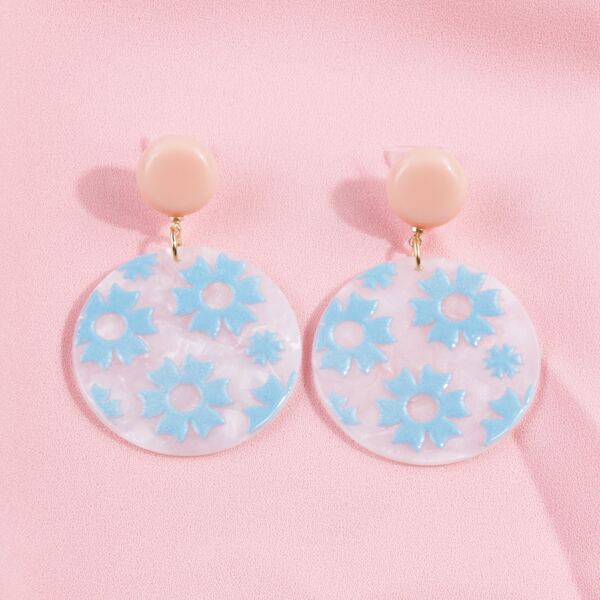 

Round Charm Drop Earrings, Blue and white