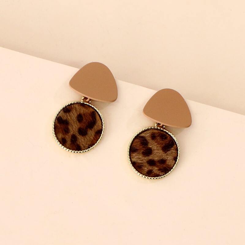 

Leopard Pattern Round Drop Earrings, Coffee brown