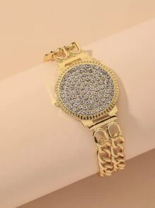 Rhinestone Decor Bracelet - Yellow Gold - View 1