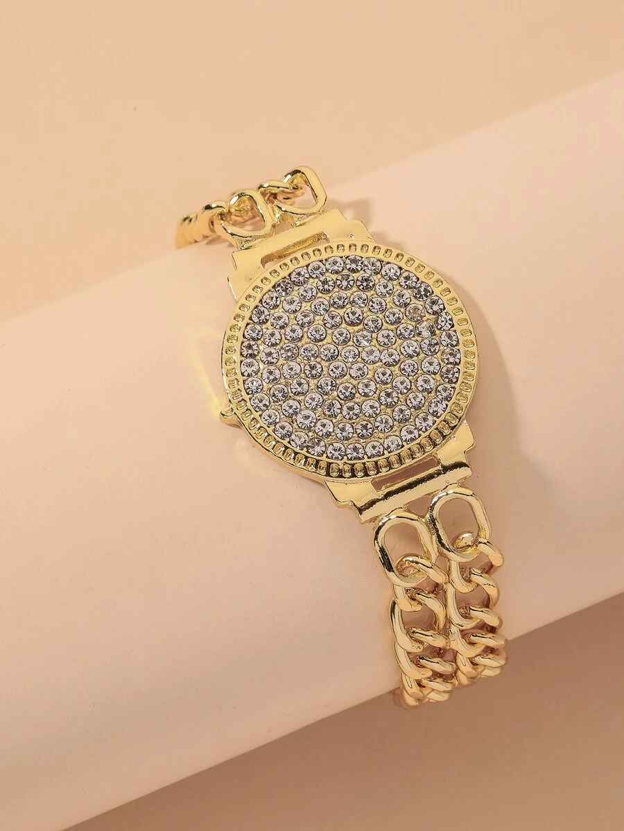 Rhinestone Decor Bracelet - Yellow Gold - View 1