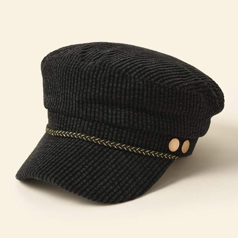 

Ribbed Baker Boy Hat, Black
