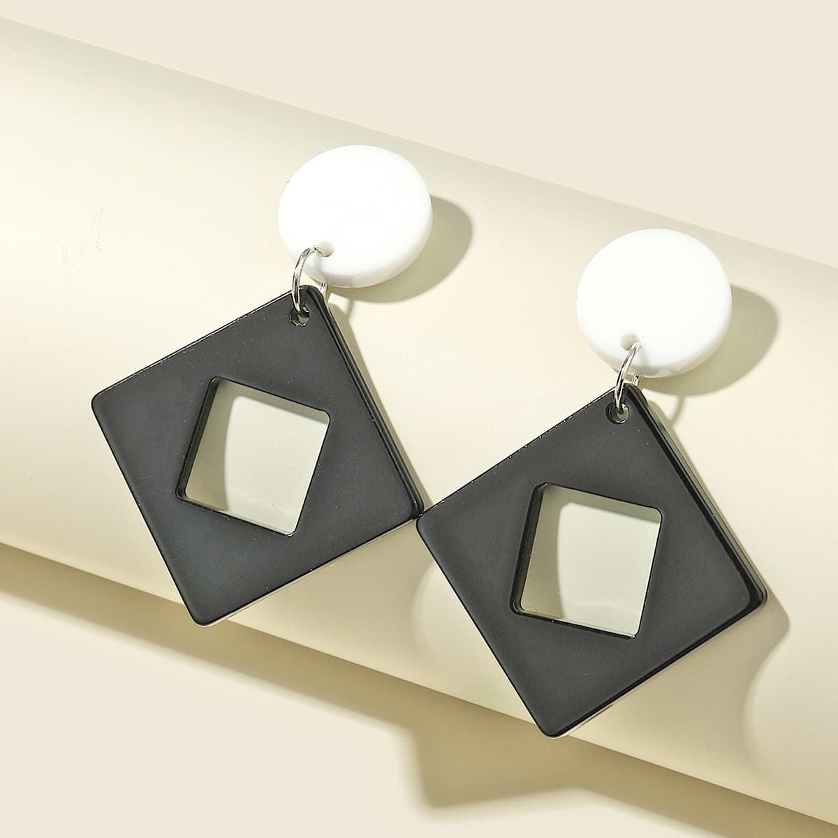 

Two Tone Drop Earrings, Black and white